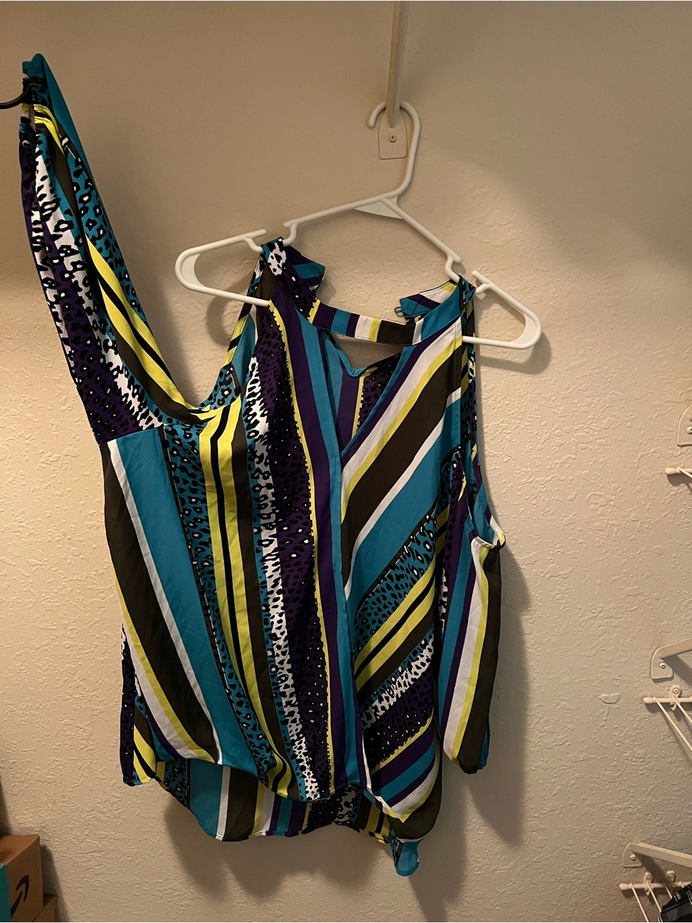 New York & Company Striped Halter Camisole - Teal, Yellow & Purple